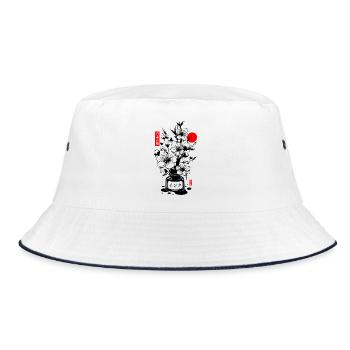 Japanese Cherry Ink - Black - Bucket Hat - white/navy - Front