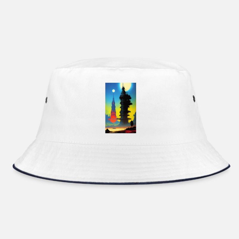 Futuristic skyline with moonlight Bucket Hat