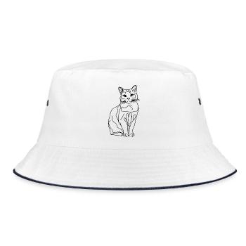 Cat_ one line drawing - Bucket Hat - white/navy - Front