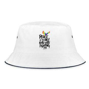 Feurige Regenbogentaube mit Friedenstext - Bucket Hat - Weiß/Navy - Vorne