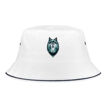 Wolf Silhouette Hirsch Wald Geschenk - Bucket Hat - Weiß/Navy - Vorne