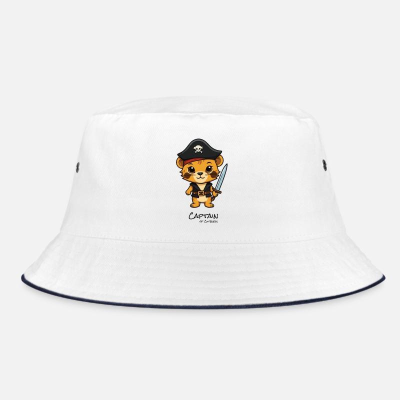 Piratenkätzchen mit Säbel - Bucket Hat - Weiß/Navy