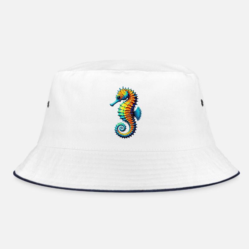 Seepferdchen - Bucket Hat - Weiß/Navy