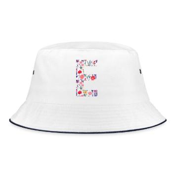 Personalisierter Blumenbuchstabe E - Geschenkidee - Bucket Hat - Weiß/Navy - Vorne