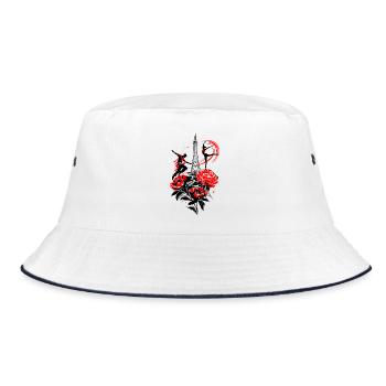 Dancer Paris Silhouette, Red Black Abstract - Bucket Hat - white/navy - Front