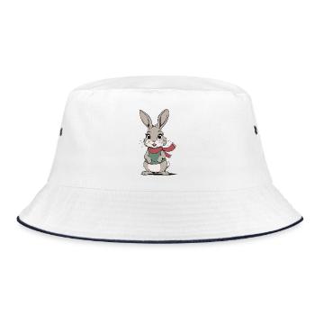 Cartoon Cute Rabbit - Bucket Hat - white/navy - Front
