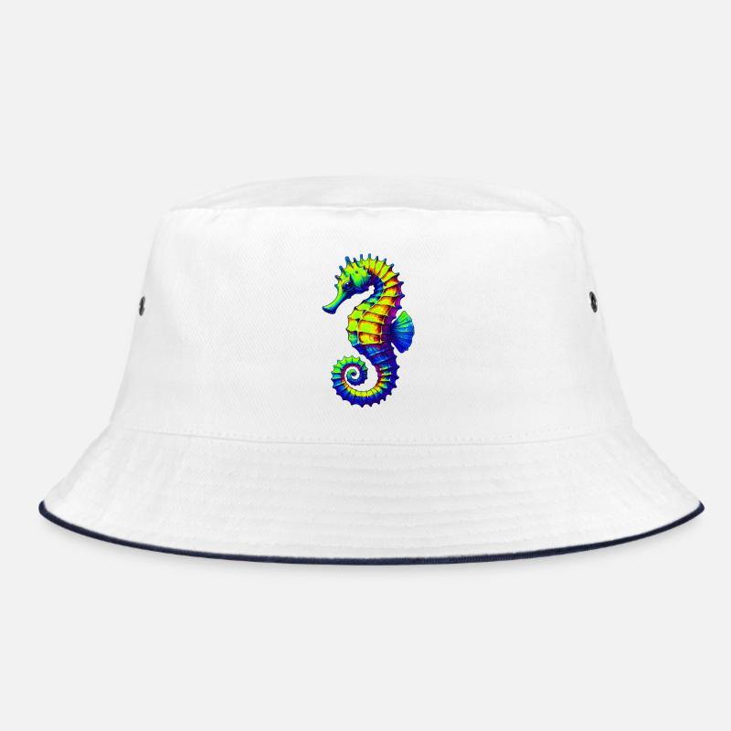 Seepferdchen - Bucket Hat - Weiß/Navy