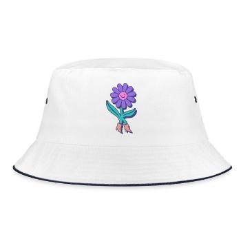 Happy Flower Cartoon - Bucket Hat - Weiß/Navy - Vorne