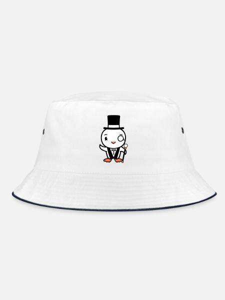 Sir Vogel Zylinder Hut Monokel Brille reicher Herr - Bucket Hat - Weiß/Navy - Vorne