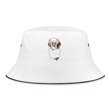 Mouse in breast pocket nibbling chocolate - Bucket Hat - white/navy - Front