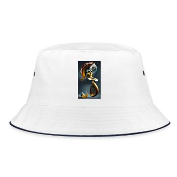 Surreal Gold Mask and Nature Fusion Design - Bucket Hat - white/navy - Front