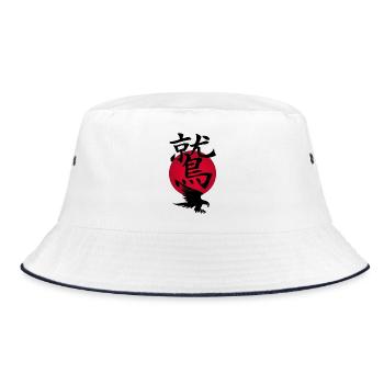 Schwarzer Adler und Rote Sonne - Bucket Hat - Weiß/Navy - Vorne