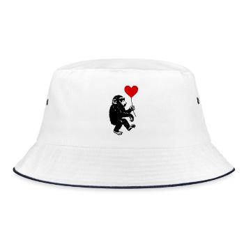 Affe mit rotem Herz Ballon - Bucket Hat - Weiß/Navy - Vorne
