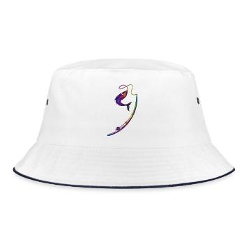 Bunter Fisch an Angelrute in Regenbogenfarben - Bucket Hat - Weiß/Navy - Vorne