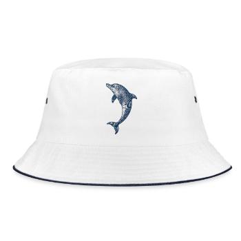 Vintage Delphin Illustration für Bekleidung - Bucket Hat - Weiß/Navy - Vorne