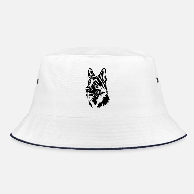 Deutscher Schäferhund Kopf Illustration - Bucket Hat - Weiß/Navy
