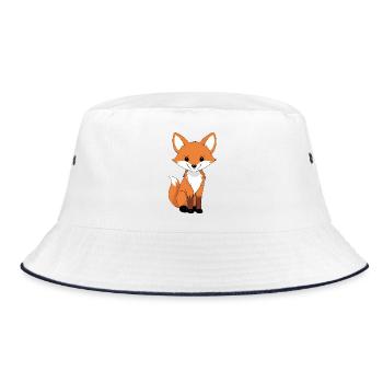 Niedlicher Fuchskarikatur-Print - Bucket Hat - Weiß/Navy - Vorne