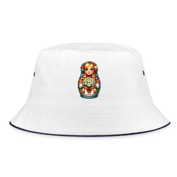 Matryoshka in Russian Matryoshka Doll Russian - Bucket Hat - white/navy - Front