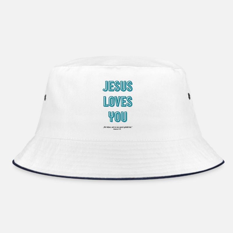 Jesus loves you in 3D script - Bucket Hat - white/navy