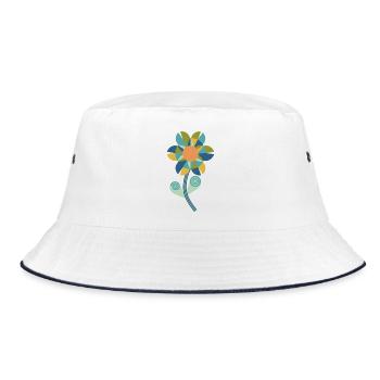 Graphic floral pattern in warm colours - Bucket Hat - white/navy - Front