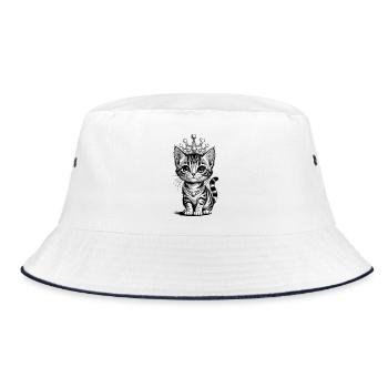 Kleine Katzenkönigin Mit Krone Und Perlen - Bucket Hat - Weiß/Navy - Vorne