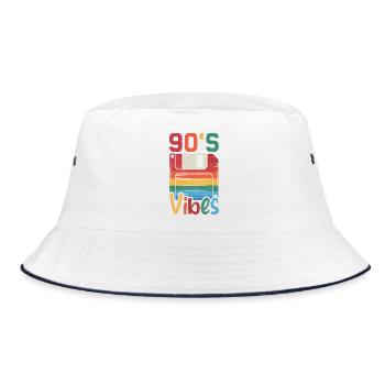 90's Vibes – Retro Design mit Vintage Floppy Disk - Bucket Hat - Weiß/Navy - Vorne