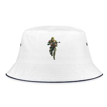 Army Soldier - Cooles Low-Poly-Logo - Bucket Hat - Weiß/Navy - Vorne