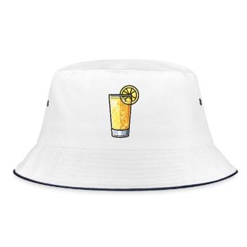 Pixel Zitronen-Drink Glas - Bucket Hat - Weiß/Navy - Vorne