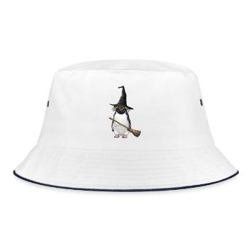Funny Halloween Penguin Witch with Broom Cartoon - Bucket Hat - white/navy - Front