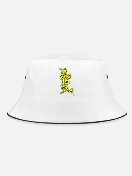 Yellow Flower Detail Ornament - Bucket Hat - white/navy - Front