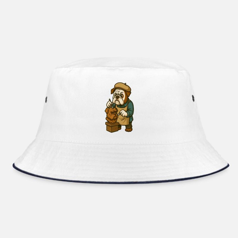 Bildhauer Bulldoggen-Maskottchen schnitzt eine Tonbüste Bucket Hat