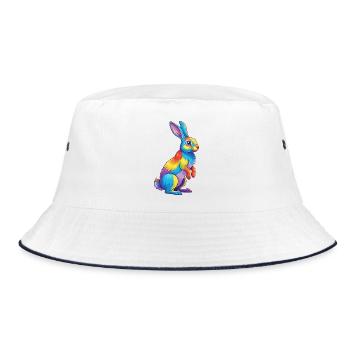 Colorful Rabbit Rainbow Pop Art Watercolor - Bucket Hat - white/navy - Front