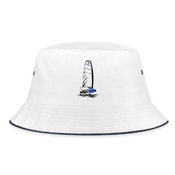 Foiling Moth Segelboot Foilsegeln Segeljolle Motte - Bucket Hat - Weiß/Navy - Vorne