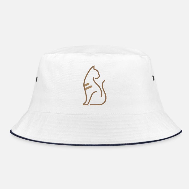 Abstrakte Katze – Modernes Linienmotiv - Bucket Hat - Weiß/Navy