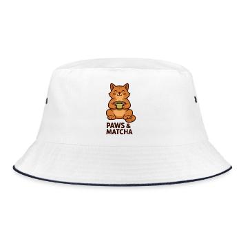 Pfoten & Matcha Katze - Bucket Hat - Weiß/Navy - Vorne