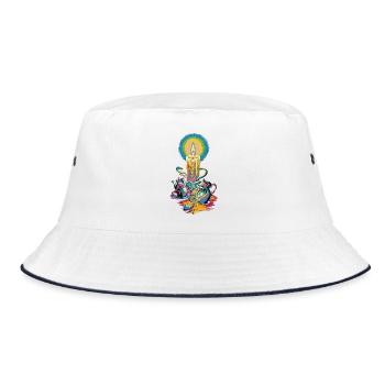 Glaubenslicht Kerze Retro Spirit Design - Bucket Hat - Weiß/Navy - Vorne