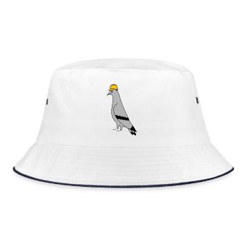 Pigeon Construction Helmet – Minimal Illustration - Bucket Hat - white/navy - Front