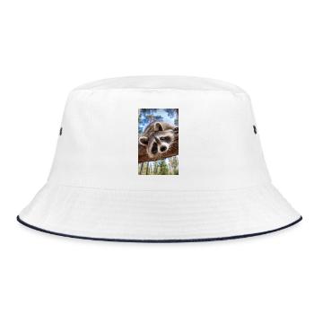 Curious Raccoon on Tree Limb - Bucket Hat - white/navy - Front