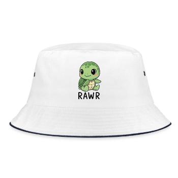 Cute Turtle Cartoon Water Lily Laughing Joy - Bucket Hat - white/navy - Front