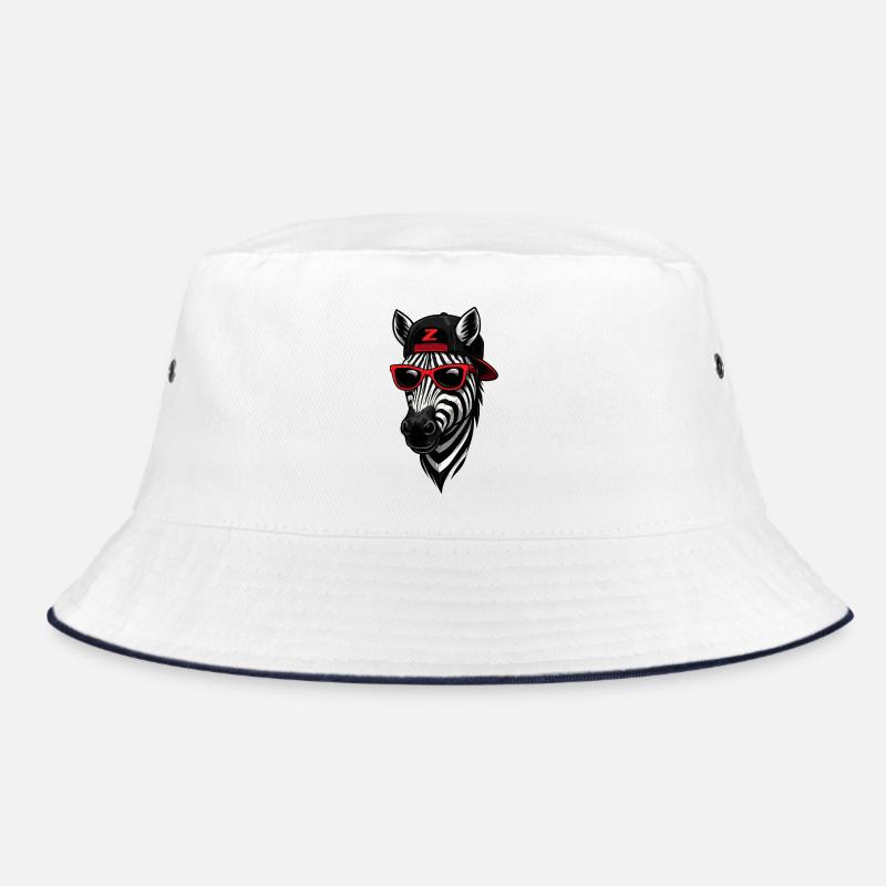 Cooles Zebra mit Cap und Sonnenbrille  - Bucket Hat - Weiß/Navy