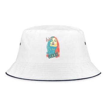 Kiss the World Pop Art Girl Portrait - Bucket Hat - white/navy - Front