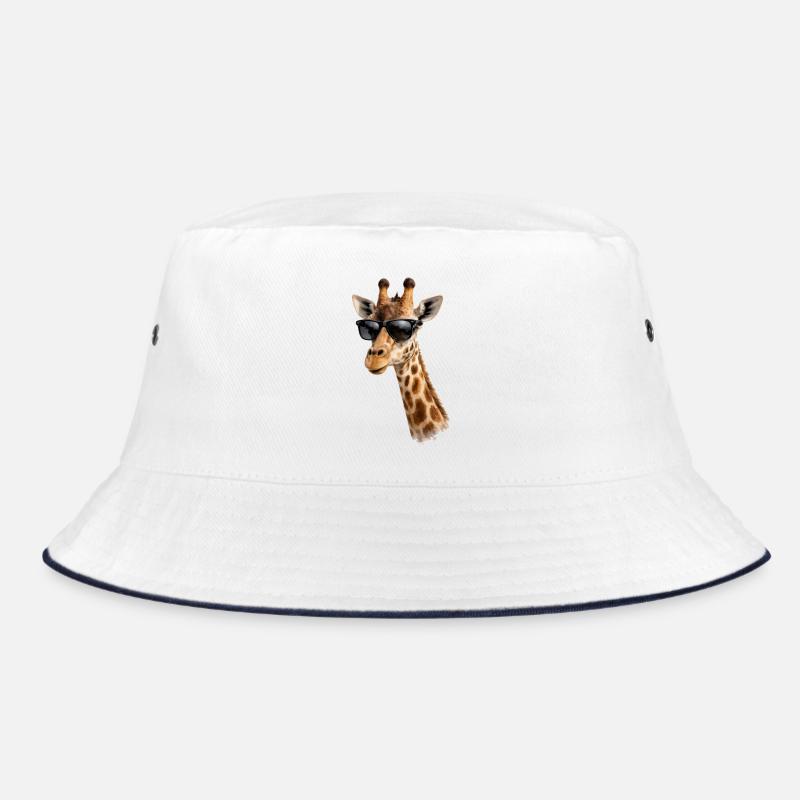 Coole Giraffe mit Sonnenbrille  - Bucket Hat - Weiß/Navy