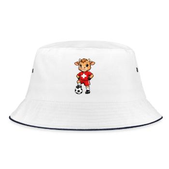 Fußball Kuh Schweiz Fan Schweizer Flagge Suisse - Bucket Hat - Weiß/Navy - Vorne