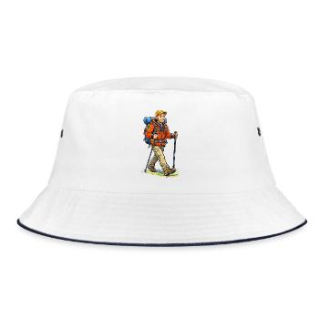 Abenteuerlicher Wanderer mit Rucksack - Bucket Hat - Weiß/Navy - Vorne