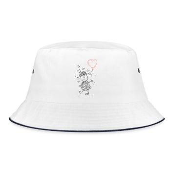 Schaf mit Herzballon – Liebevoll & Minimalistisch - Bucket Hat - Weiß/Navy - Vorne