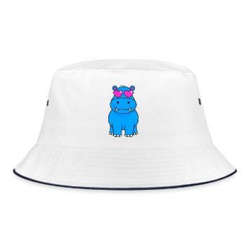 Hippopotame rétro bleu avec des lunettes roses - Bob - blanc/marine - Devant