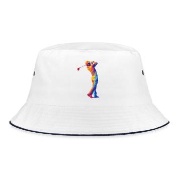 Regenbogen Golfer Swing - Bucket Hat - Weiß/Navy - Vorne