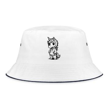 Chibi-Einhorn im Hoodie - Bucket Hat - Weiß/Navy - Vorne