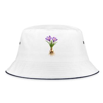 Krokusse mit Zwiebeln und Wurzeln  - Bucket Hat - Weiß/Navy - Vorne