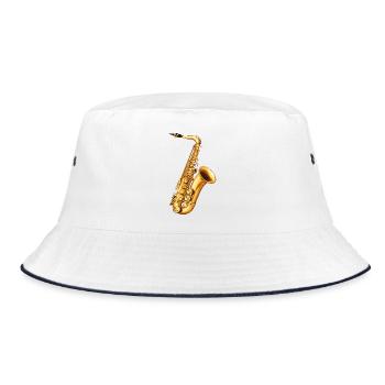 Goldenes Saxophon Motiv - Bucket Hat - Weiß/Navy - Vorne